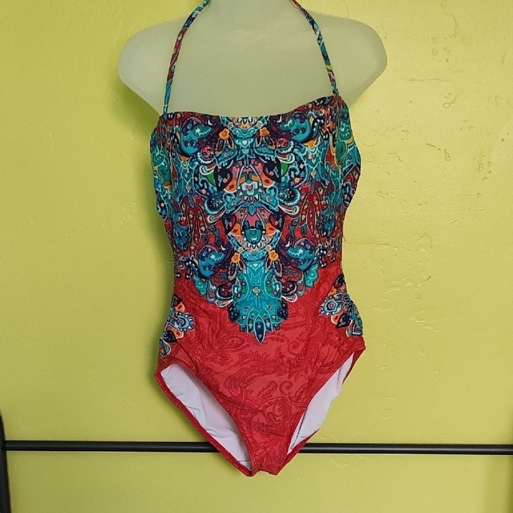 Ralph Lauren Red and Teal Patterned Swimsuit